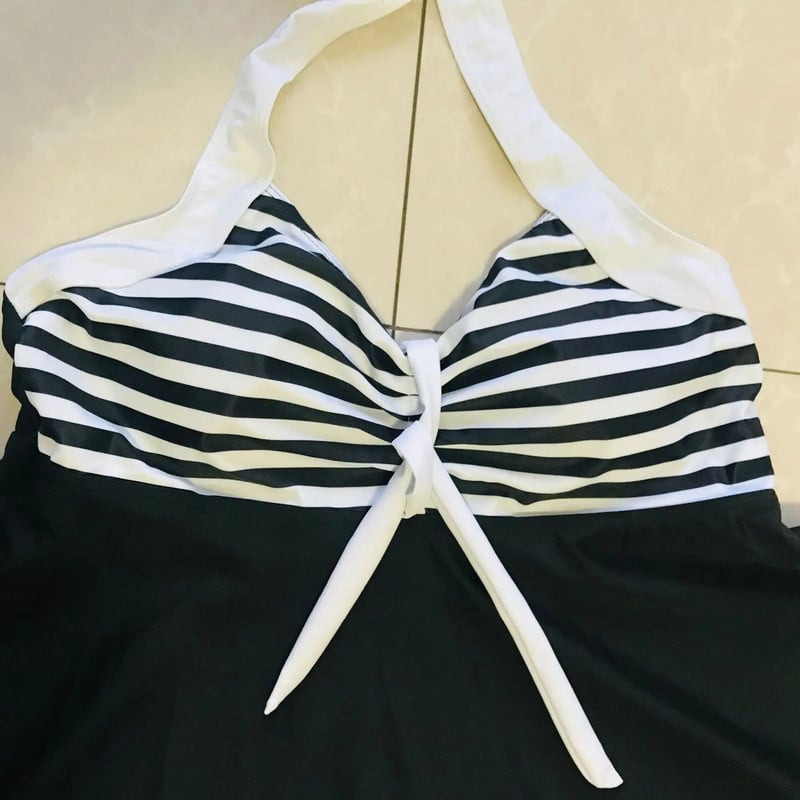 Vintage kupaći kostim velike veličine Dvodijelni kupaći kostim s haljinom na halterima Tankini kupaći kostimi Ženske prugaste kratke hlače za plažu Push-up