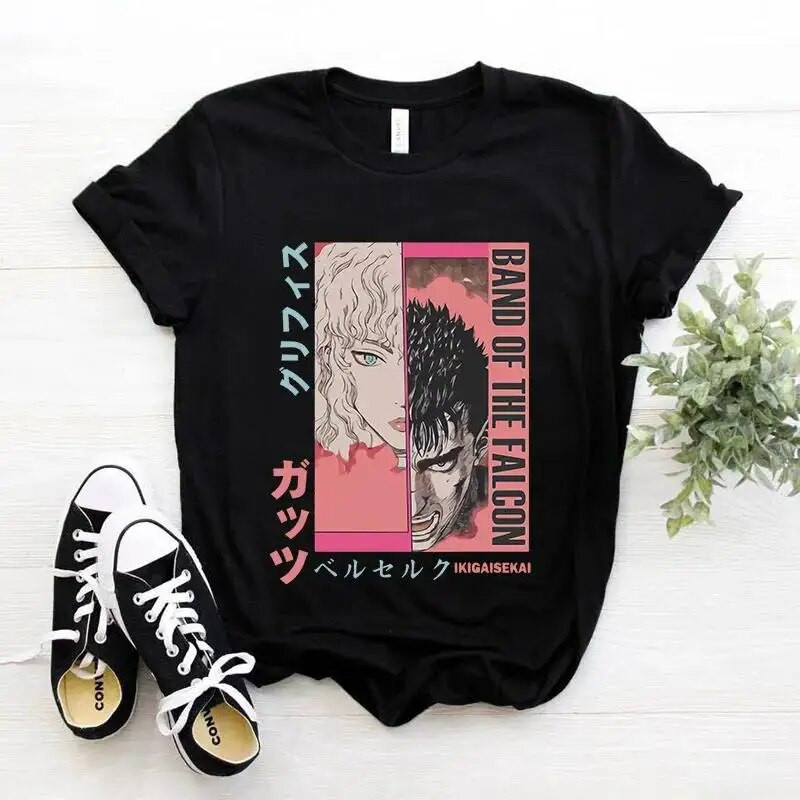 Majica kratkih rukava s japanskim animeom Berserk Žene Muškarci Manga Guts Cool Graphic T-shirt Ulična odjeća Pamučne majice kratkih rukava velikih veličina