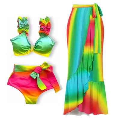 2024 Seksi bikini komplet 3PC Ženski kupaći kostim Bikini visokog struka Push Up kupaći kostim Cvjetna odjeća za plažu Biquini Ženska odjeća za plažu Su
