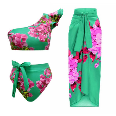 2024 Seksi bikini komplet 3PC Ženski kupaći kostim Bikini visokog struka Push Up kupaći kostim Cvjetna odjeća za plažu Biquini Ženska odjeća za plažu Su