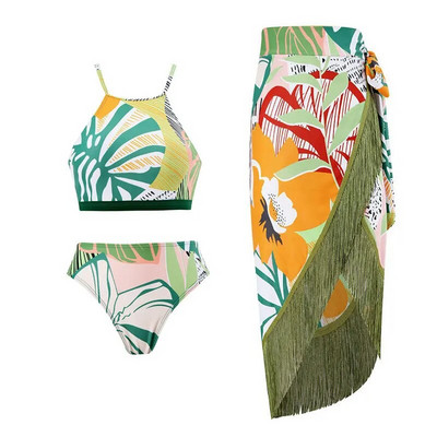 2024 Seksi bikini komplet 3PC Ženski kupaći kostim Bikini visokog struka Push Up kupaći kostim Cvjetna odjeća za plažu Biquini Ženska odjeća za plažu Su