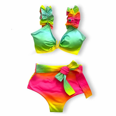 2023 Ženski seksi kupaći kostim Push up kupaći kostim s volanima na ramenima i visokim strukom od 3 komada Bikini za plažu Ženski kupaći kostim