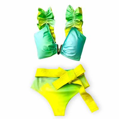 2023 Ženski seksi kupaći kostim Push up kupaći kostim s volanima na ramenima i visokim strukom od 3 komada Bikini za plažu Ženski kupaći kostim
