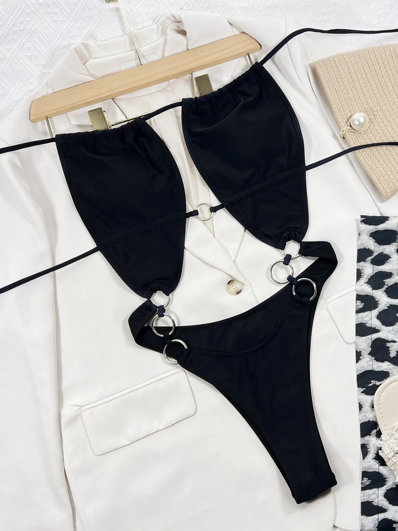 Ατσάλινο δαχτυλίδι Sexy Hollow Γυναικεία Skinny One Piece μαγιό Maio Biquini Mujer Trikini Badpak Dames Bikini Stroj Kapielowy