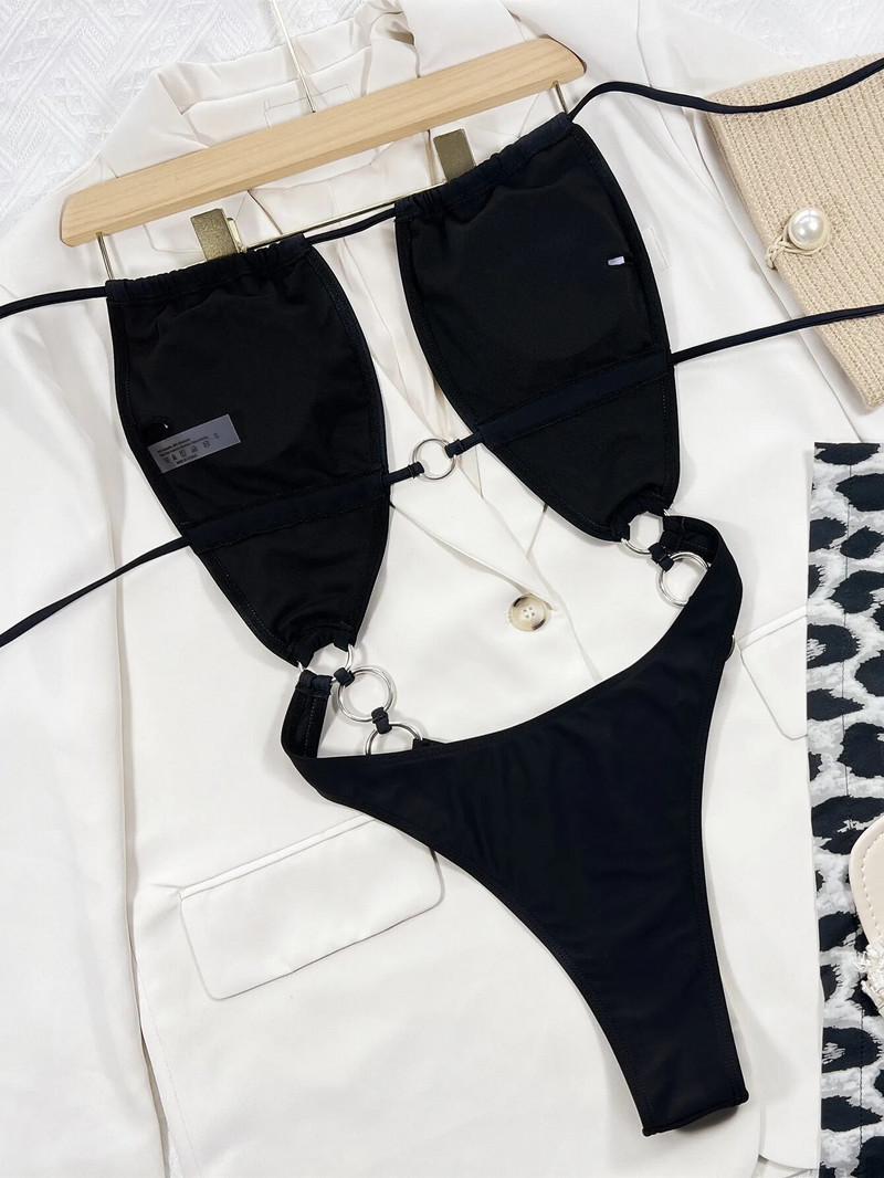 Ατσάλινο δαχτυλίδι Sexy Hollow Γυναικεία Skinny One Piece μαγιό Maio Biquini Mujer Trikini Badpak Dames Bikini Stroj Kapielowy