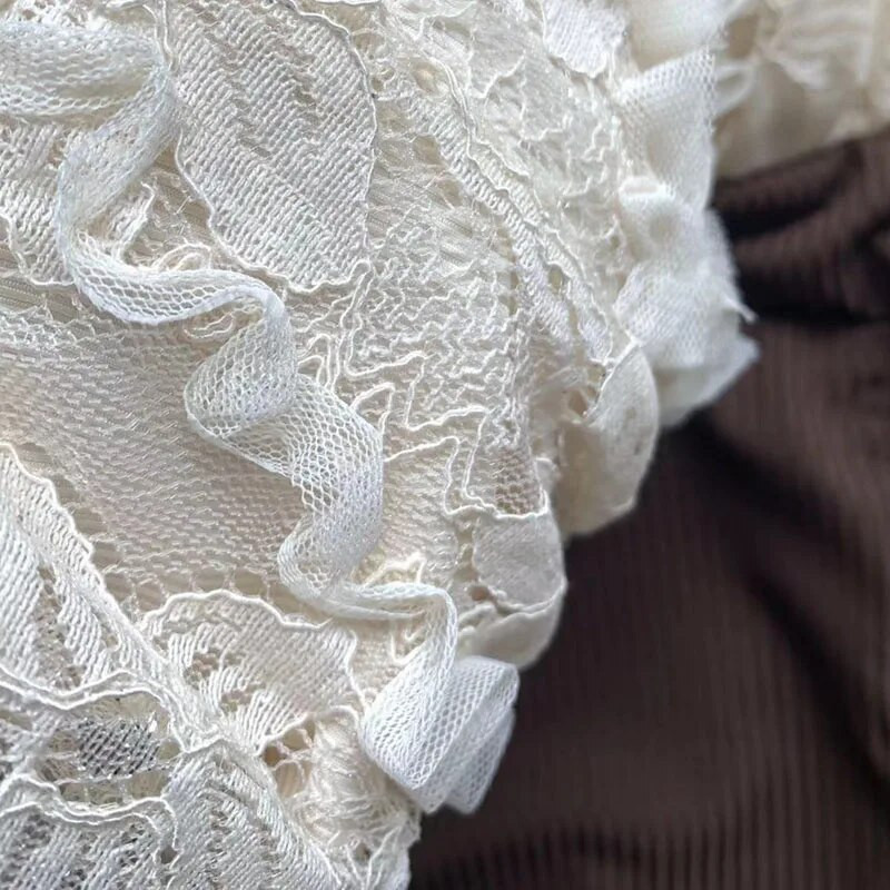 Korea Sweet Off Shoulder Puff ujjú horgolt csipke patchwork magas derekú Monokini fürdőruha női karcsú strandruha fürdőruha