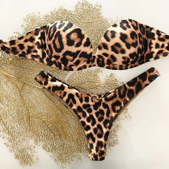 Комплект бикини без презрамки 2023 г. Дамски бански костюм от две части Секси леопардови бикини Push Up Bandeau Дамски бански костюми Летни бански костюми