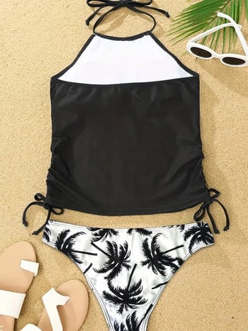 Vigoashely 2023 Sexy Solid Print Tankini Σετ δεμένα halter Γυναικεία μαγιό Biquinis Καλοκαιρινό εξώπλατο μαγιό παραλίας