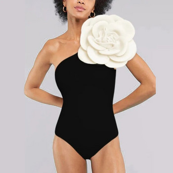 Едноцветен цял бански костюм Триизмерна декорация с малки цветя Тиранти Бикини Дамско плажно облекло Неправилна плисирана пола