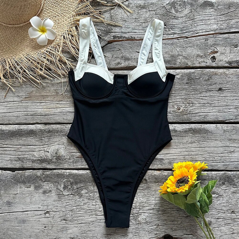 2024. Novi crno-bijeli jednodijelni kupaći kostim, seksi jednobojni kupaći kostim, ženski kupaći kostim za plažu, ženski monokini kupaći kostim bez leđa