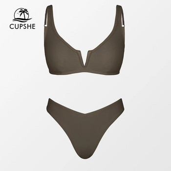 CUPSHE V-Wire V-Cut комплекти бикини със средна талия Бански костюм за жени Секси плажно облекло с висока кройка от две части 2024 г. Бански костюм