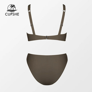 CUPSHE V-Wire V-Cut комплекти бикини със средна талия Бански костюм за жени Секси плажно облекло с висока кройка от две части 2024 г. Бански костюм
