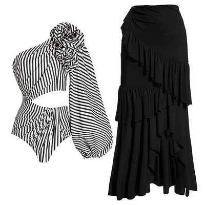 2024-es újdonság 2 részes egyrészes fürdőruha fedővel Szexi női push up fürdőruhák, virágos fodros brazil biquini