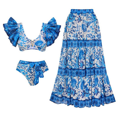 2024-es újdonság 2 részes egyrészes fürdőruha fedővel Szexi női push up fürdőruhák, virágos fodros brazil biquini