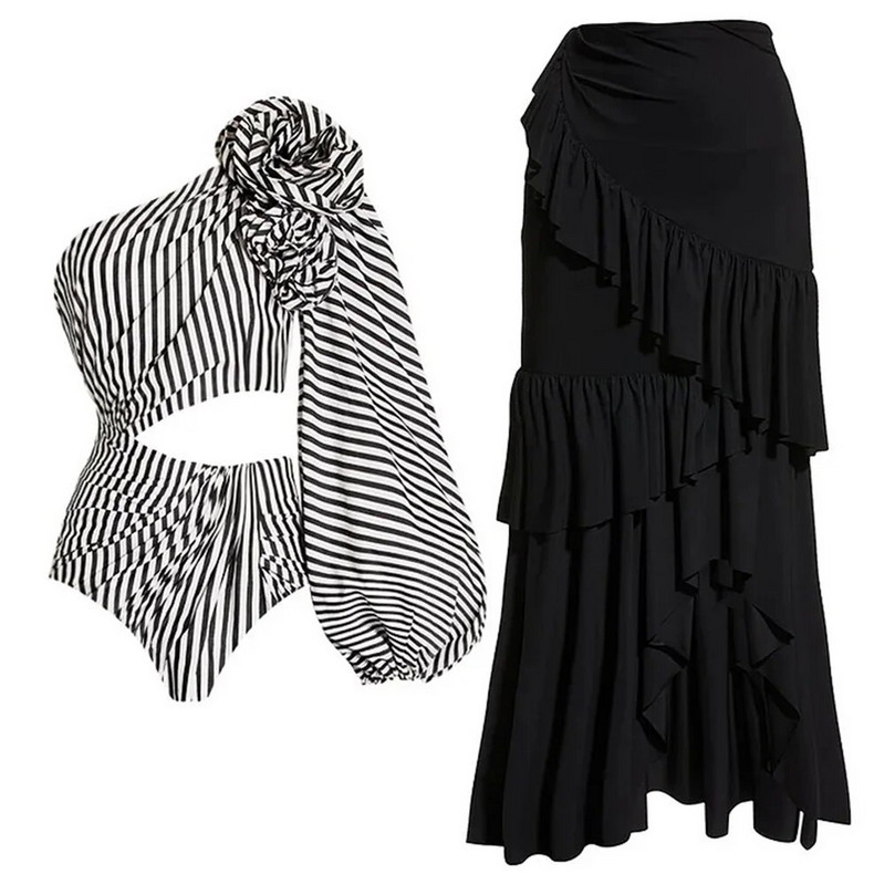 2024-es újdonság 2 részes egyrészes fürdőruha fedővel Szexi női push up fürdőruhák, virágos fodros brazil biquini