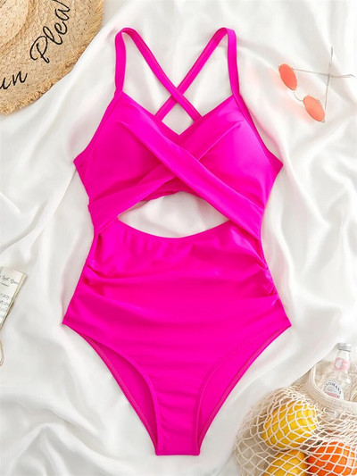 Jednodijelni kupaći kostim 2024. Novi jednobojni kupaći kostim s remenom Ženski izdubljeni seksi bodi monokini Ljetni kupaći kostim za plažu za žene