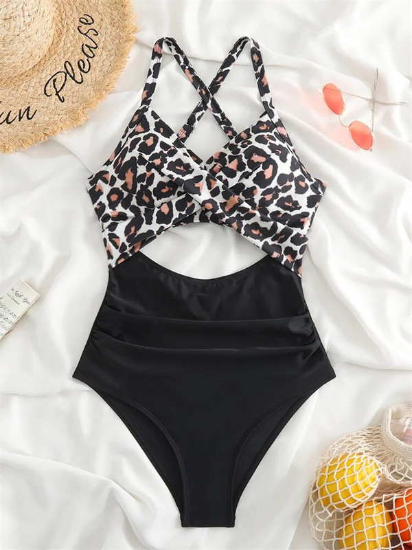 Jednodijelni kupaći kostim 2024. Novi jednobojni kupaći kostim s remenom Ženski izdubljeni seksi bodi monokini Ljetni kupaći kostim za plažu za žene