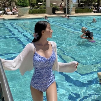 Корейски бански Дамски Push Up One Piece Swimwear моден флорален принт монокини боди с халтер без гръб с отворен гръб бански костюм