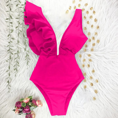 Jednodijelni kupaći kostim 2024. Kupaći kostimi za veće veličine Ženski remen s V-izrezom Monokini Seksi kupaći kostimi s volanima Push Up String Odjeća za plažu