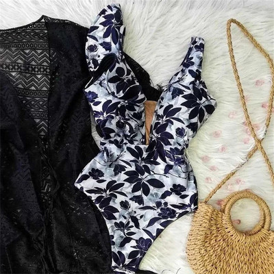 Jednodijelni kupaći kostim 2024. Kupaći kostimi za veće veličine Ženski remen s V-izrezom Monokini Seksi kupaći kostimi s volanima Push Up String Odjeća za plažu