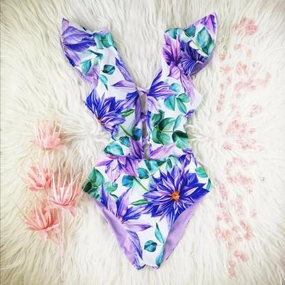 Jednodijelni kupaći kostim 2024. Kupaći kostimi za veće veličine Ženski remen s V-izrezom Monokini Seksi kupaći kostimi s volanima Push Up String Odjeća za plažu