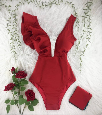 Jednodijelni kupaći kostim 2024. Kupaći kostimi za veće veličine Ženski remen s V-izrezom Monokini Seksi kupaći kostimi s volanima Push Up String Odjeća za plažu