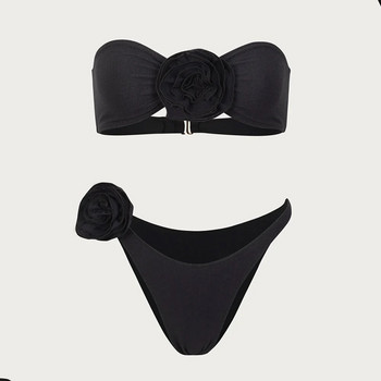 Секси дамски сутиен от две части с флорални връзки 2024 Push-Up сутиен с подплата Черен комплект бикини Бански костюм Бански костюм Плажно облекло Biquini