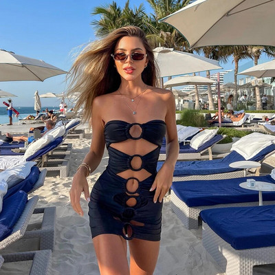 Kétrészes női tömör fekete 2024 Push-Up párnázott melltartó üreges fürdőruha fürdőruha fürdőruha strandruha Monokini női