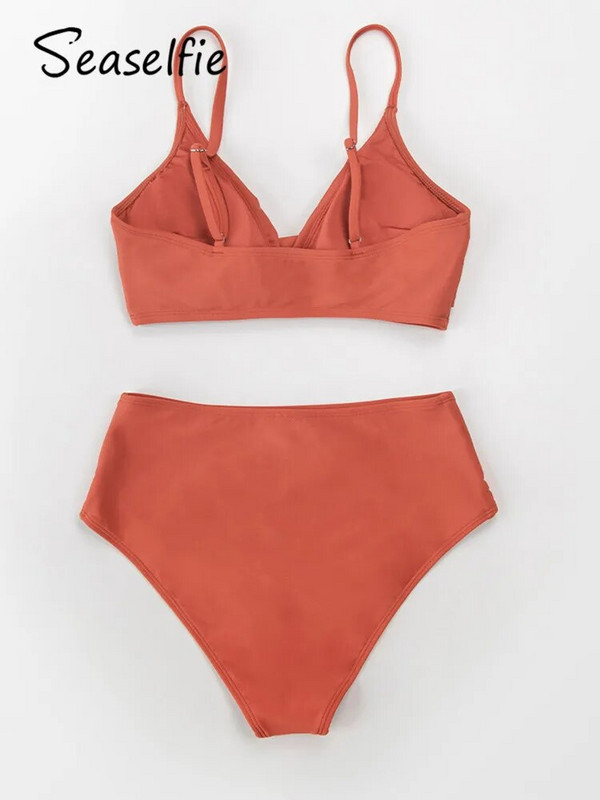 SEASELFIE Sexy Twist Tank Kompleti bikinija visokog struka Kupaći kostimi Ženski kupaći kostimi Kupaći kostim 2023 Jednobojni crveni bikini s V-izrezom Odjeća za plažu