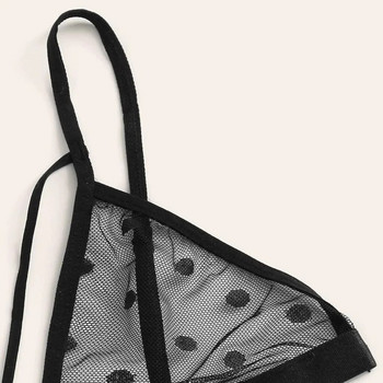 Прозрачен секси комплект дантелено бельо Черен комплект спално облекло с v-образно деколте Бандаж Екзотичен комплект бельо Дамско секси облекло с големи размери на бельо