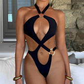 Novi seksi halter Push Up bikini kupaći kostim Ženski kupaći kostim s križnim zavojima Jednodijelni kupaći kostim povezan s prstenom Ženska odjeća za plažu Kupačica