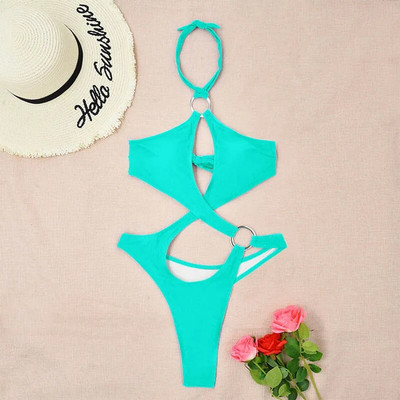 Novi seksi halter Push Up bikini kupaći kostim Ženski kupaći kostim s križnim zavojima Jednodijelni kupaći kostim povezan s prstenom Ženska odjeća za plažu Kupačica
