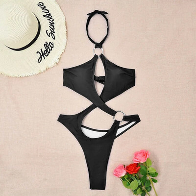 Novi seksi halter Push Up bikini kupaći kostim Ženski kupaći kostim s križnim zavojima Jednodijelni kupaći kostim povezan s prstenom Ženska odjeća za plažu Kupačica