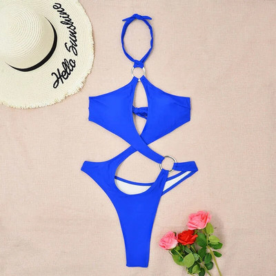 Novi seksi halter Push Up bikini kupaći kostim Ženski kupaći kostim s križnim zavojima Jednodijelni kupaći kostim povezan s prstenom Ženska odjeća za plažu Kupačica