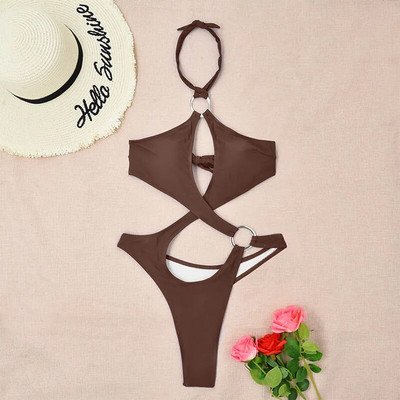 Novi seksi halter Push Up bikini kupaći kostim Ženski kupaći kostim s križnim zavojima Jednodijelni kupaći kostim povezan s prstenom Ženska odjeća za plažu Kupačica