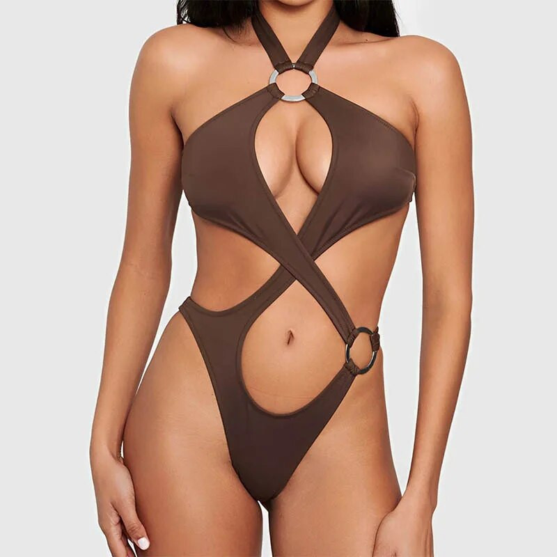 Novi seksi halter Push Up bikini kupaći kostim Ženski kupaći kostim s križnim zavojima Jednodijelni kupaći kostim povezan s prstenom Ženska odjeća za plažu Kupačica