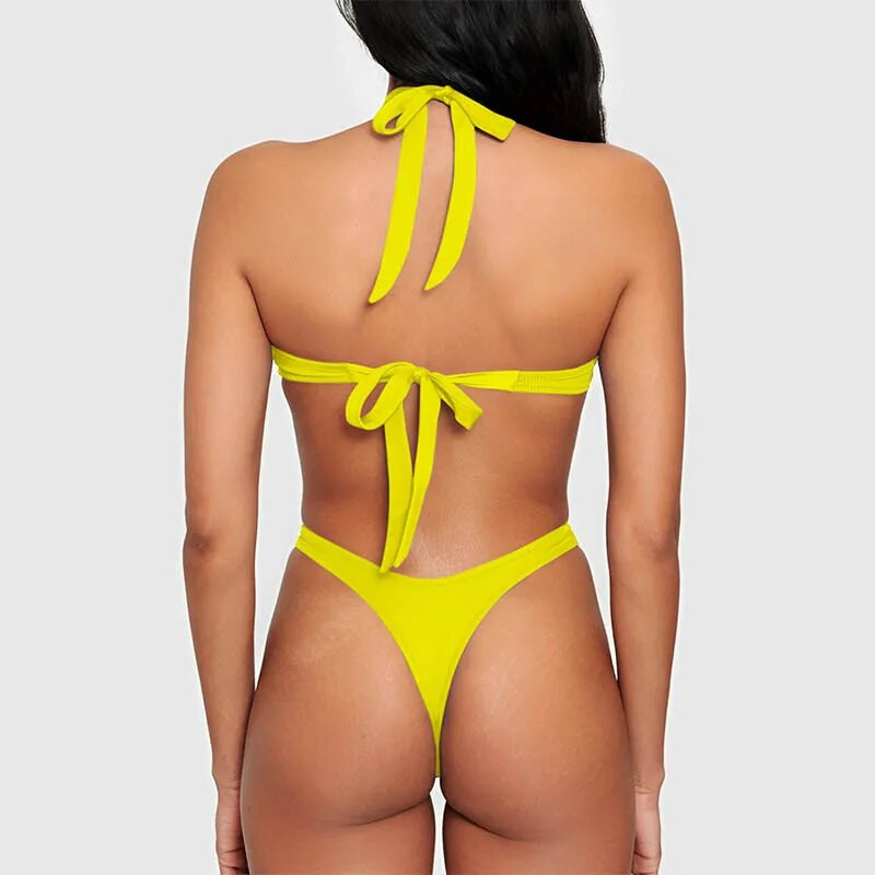 Novi seksi halter Push Up bikini kupaći kostim Ženski kupaći kostim s križnim zavojima Jednodijelni kupaći kostim povezan s prstenom Ženska odjeća za plažu Kupačica