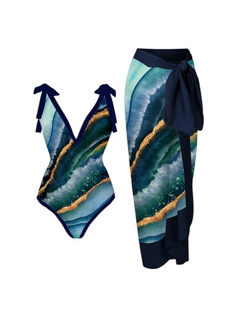 Зелени комплекти бикини с едно рамо с флорален принт Бански костюм и пола Дамски цял бански бански костюми за бразилски празници 2022 Плажни бански костюми