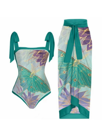 Zöld, egy vállú, virágmintás bikini szettek fürdőruha és szoknya női egyrészes brazil fürdőruha, 2022-es strandfürdőruhák