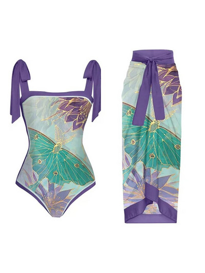 Zöld, egy vállú, virágmintás bikini szettek fürdőruha és szoknya női egyrészes brazil fürdőruha, 2022-es strandfürdőruhák