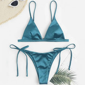 Seksi bikini satenski svileni kupaći kostim Ženski Push Up set kupaćih kostima Brazilski kupaći kostim Ljetni dvodijelni kupaći kostim za plažu koji se samovezuje