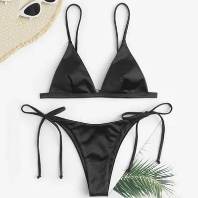Seksi bikini satenski svileni kupaći kostim Ženski Push Up set kupaćih kostima Brazilski kupaći kostim Ljetni dvodijelni kupaći kostim za plažu koji se samovezuje