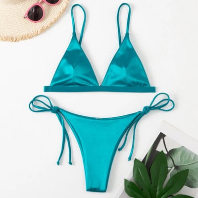 Seksi bikini satenski svileni kupaći kostim Ženski Push Up set kupaćih kostima Brazilski kupaći kostim Ljetni dvodijelni kupaći kostim za plažu koji se samovezuje