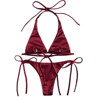 Seksi bikini satenski svileni kupaći kostim Ženski Push Up set kupaćih kostima Brazilski kupaći kostim Ljetni dvodijelni kupaći kostim za plažu koji se samovezuje