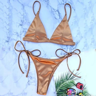 Seksi bikini satenski svileni kupaći kostim Ženski Push Up set kupaćih kostima Brazilski kupaći kostim Ljetni dvodijelni kupaći kostim za plažu koji se samovezuje