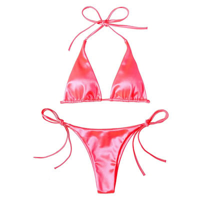 Seksi bikini satenski svileni kupaći kostim Ženski Push Up set kupaćih kostima Brazilski kupaći kostim Ljetni dvodijelni kupaći kostim za plažu koji se samovezuje