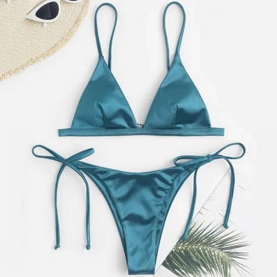 Seksi bikini satenski svileni kupaći kostim Ženski Push Up set kupaćih kostima Brazilski kupaći kostim Ljetni dvodijelni kupaći kostim za plažu koji se samovezuje