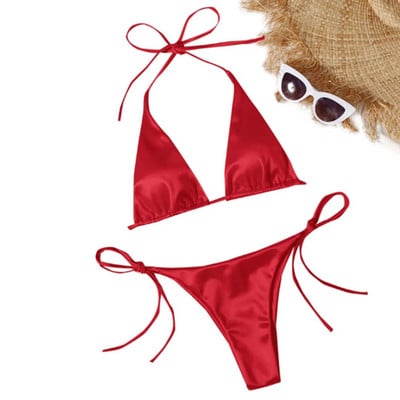 Seksi bikini satenski svileni kupaći kostim Ženski Push Up set kupaćih kostima Brazilski kupaći kostim Ljetni dvodijelni kupaći kostim za plažu koji se samovezuje