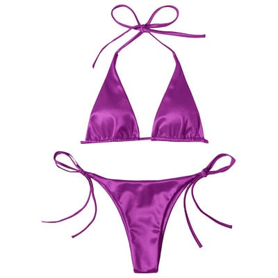 Seksi bikini satenski svileni kupaći kostim Ženski Push Up set kupaćih kostima Brazilski kupaći kostim Ljetni dvodijelni kupaći kostim za plažu koji se samovezuje