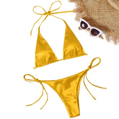 Seksi bikini satenski svileni kupaći kostim Ženski Push Up set kupaćih kostima Brazilski kupaći kostim Ljetni dvodijelni kupaći kostim za plažu koji se samovezuje